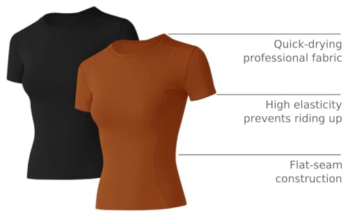 Image of Loovoo Women Workout Shirts, 1 /2 /3 Pack Short Sleeve Compression Tee | Tight Fit Gym Basic Tops, Athletic Quick Dry Crew Neck 4-Way Stretch, Flat Seams Ideal for Yoga, Gym, Running and Daily Wear