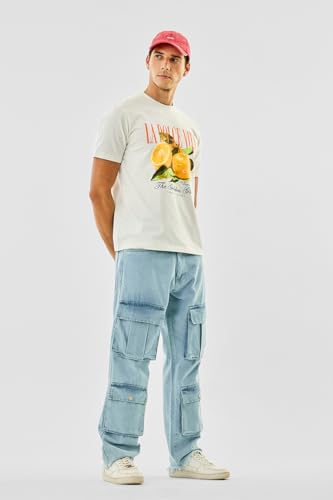 Image of SNITCH Men Cargo Pants | Baggy Fit with Multiple Utility Pockets & Turned-Up Cuffs | Cotton Blend Fabric for Streetwear & Casual Outings