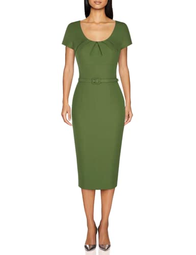 MUXXN Women s Audrey Hepburn 50s Solid Color Bandage Bodycon Evening Long Dress (Olive Green S)