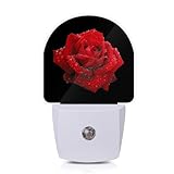 Axxitude Red Rose Raindrops Night Lights Plug into Wall for Girls Boys Room,Night Light LED Lamp Dusk to Dawn Sensor Round Lamp for Bedroom Bathroom Hallway Home Wall Decor Nightlight