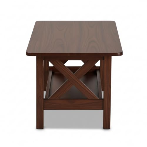 Image of MISAN Solid Sheesham Wood Coffee Table - Elegant Center Table with Two Spacious Drawers | Sturdy & Stylish Wooden Furniture for Home & Living Room (H - Walnut)