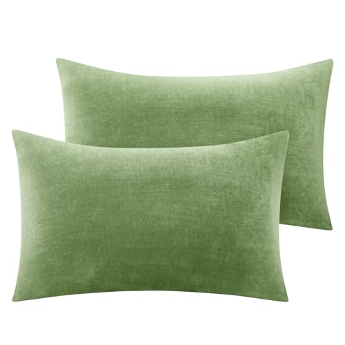 Image of BEDELITE Flannel King Size Pillow Cases Set of 2, Sage Green, 20x36 Inches | Super Cozy Fuzzy Velvet Pillow Shams with Zipper Closure, Soft Fleece Pillowcases for Bedroom, Sofa, Couch, All-Season Use