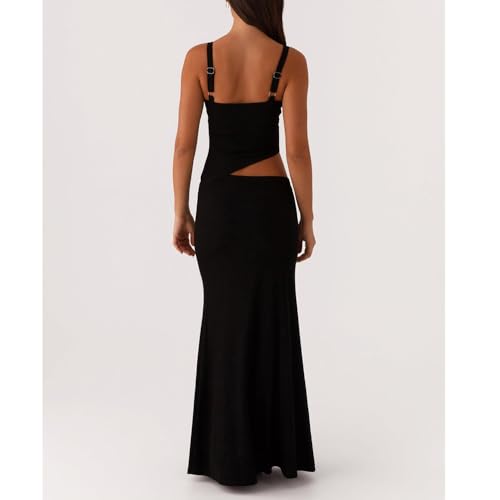 Image of Women Sexy Maxi Dress Cut Out V Neck Spaghetti Straps Bodycon Long Dress Summer Party Cocktail Wear