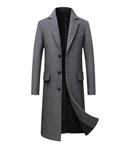 Vestes décontractées en laine épaisse pour homme - Trench chaud - Manteau coupe-vent - Solide - Extra long - En laine épaisse, gris, XL