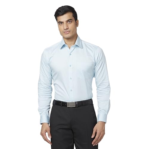 Image of Raymond Men's Slim Fit Pure Cotton Structure Pattern Semi Cutaway Collar Full Sleeve Formal Shirt