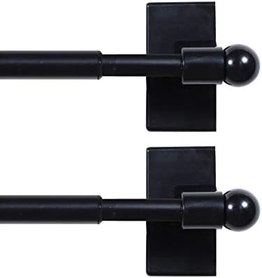 H.VERSAILTEX 2 PACK Magnetic Curtain Rods for Metal Doors Top and Bottom Multi-Use Adjustable Appliances for Iron and Steel Place, Petite Ball Ends, 9 to 16 Inch, 1/2 Inch Diameter, Black