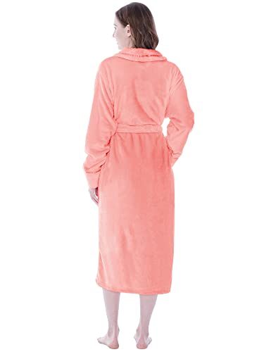Pavilia Plush Robe For Women, Peach Coral Orange Fluffy Soft Bathrobe, Lightweight Fuzzy Warm Spa Robe, Cozy Fleece Long House Robe, Satin Trim, Small-Medium #TOP1
