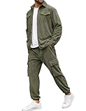 LecGee Mens Street Style Outfits Corduroy Shirt Jacket and Matching Cargo Joggers Fall Winter Fashion for Men(Brown,Medium)