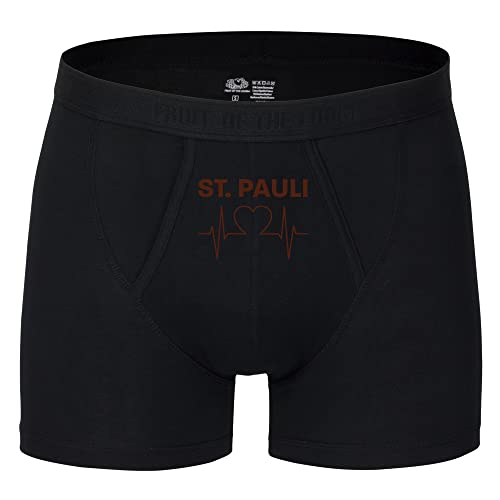multifanshop Herren Boxer Short - St. Pauli - Herzschlag - Druck braun - Unterwäsche Größe M schwarz