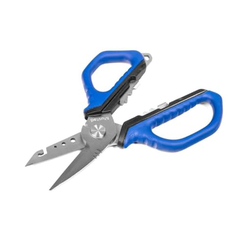 Tijeras de pesca Mustad de 6,5 pulgadas en acero inoxidable con mango plateado antideslizante