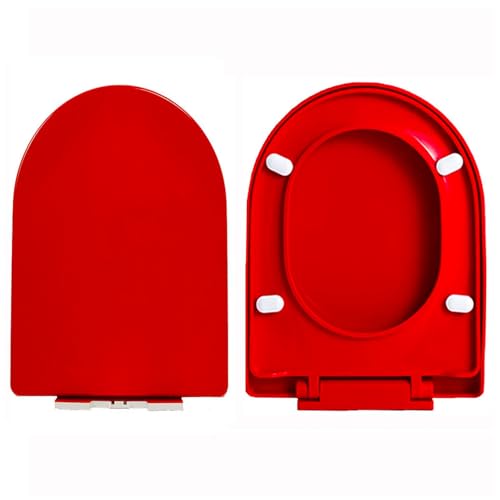 Tapa WC, Forma de D, Tapa de Inodoro con Cierre Suave y Función de Liberación Rápida para Fácil Montaje y Limpieza, Asiento de Inodoro Universal de PP, 44.5x36cm, Rojo
