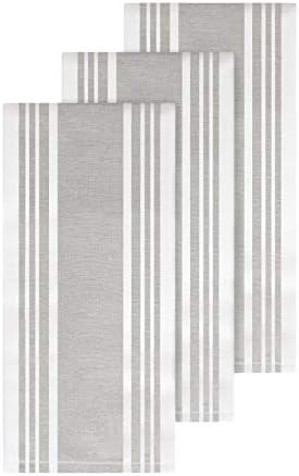 Dish Towels Dual Purpose Reversible, 100% Absorbent Cotton, Kitchen Towels Set of 3 Striped, 17" x 30", 3-Pack, Titanium All-Clad Textiles