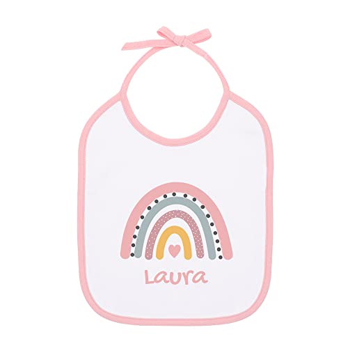 Genérico Babero Bebé Personalizado con Nombre Arcoiris o Elefante Ajustable Rosa Azul Niño Niña (Arcoiris)