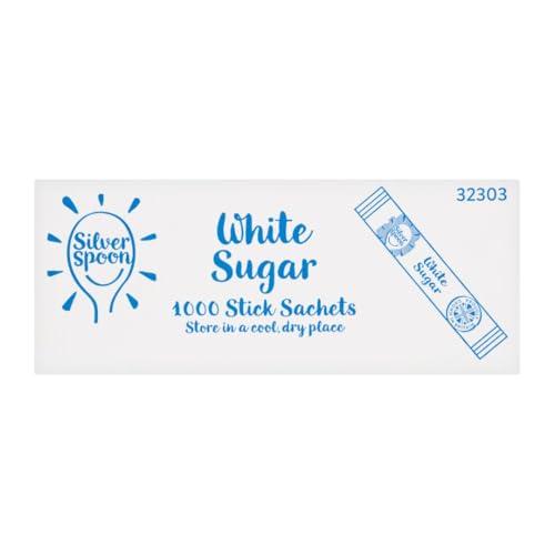 Silver Spoon White Sugar Stick Sachets – 1000 × 2g (Total 2kg) | Portion-Controlled Sugar Sticks | Perfect for Tea, Coffee & Catering | Hygienic & Individually Wrapped