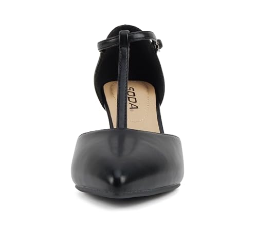 Soda Bahia ~ Women Pointed Toe Closed Back Counter Stiletto Mid Heel T-Strap Pump Shoe3