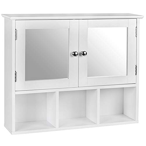 Home Discount Milano Estantes de Almacenamiento de Armario de baño con Espejo montado en la Pared, Doble Puerta, Color Blanco - imagen 7