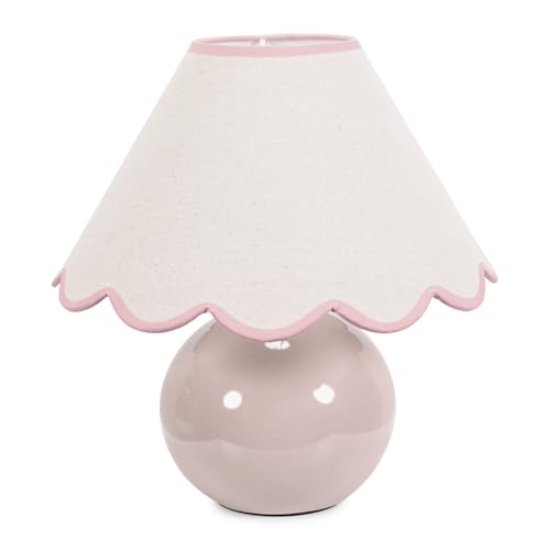 Image of ValueLights | Stone Natural Ceramic Table Lamp with Pink Trim Scallop Lampshade Living Room Bedside Light | Table Lamps, Home Décor & Improvement Essential
