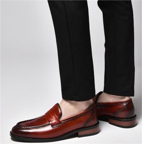 Burnished Toe Genuine Leather Loafers Mens Loafers Flexible Lightweight Anti-Slip Prom Party Slip On4