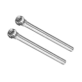 CoCud Wolframhartmetall Fräser, 1/8(3mm) Schaft, 5mm Durchmesser, Einzelschnitt Kugelform Drehfräswerkzeug - (Anwendungen: für Metallgravur), 2 Stück