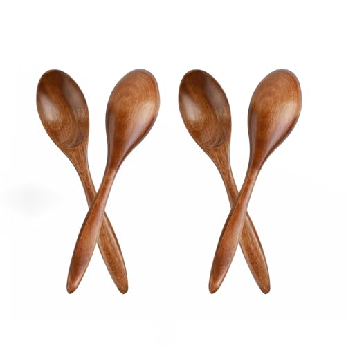Juego de 4 cucharas pequeñas de madera, cucharas de miel de madera, cucharas de postre, cucharas soperas para mezclar, remover y cocinar, cucharas de madera para chocolate caliente, miel, café y té