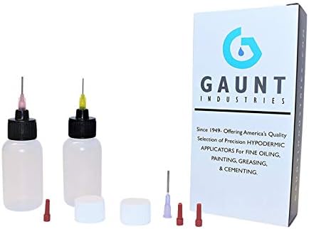 Henna Ink Applicator Set- Includes (2) 1 Ounce Soft Squeeze LDPE Bottles, (1) Each 16,18,& 20 Gauge Blunt Tips w/Guards, (2) Luer Lock Caps,(2) White caps Shown- Gaunt Industries®