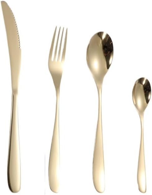 Silverware Flatware Set, 4/16/24/32/40/48 Pieces 304 Stainless Steel Cutlery, Forks, Spoons, Steak Knives, Hotel Restaurants (Color : Red Silver, Size : 4Set-16Pcs)