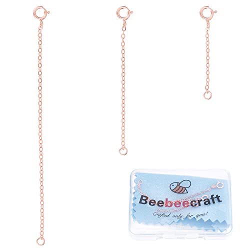 Beebeecraft 3pcs 3 taille 925 colliers en Argent Sterling Extender Bracelet Bracelets de Cheville Chaîne D'Extension avec Fermoirs à Ressort et Chiffon de...