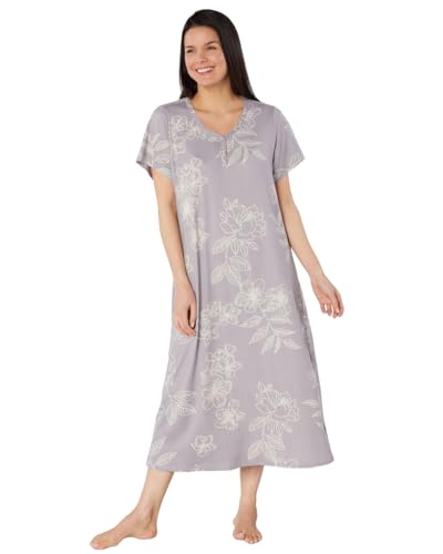 Suzy & Me Ladies Long Plus Size Luxury Soft Touch Jersey Nightshirt (GREY FLORAL, 30-32)
