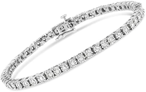 Close-up of the bezel-set miracle diamonds on the tennis bracelet