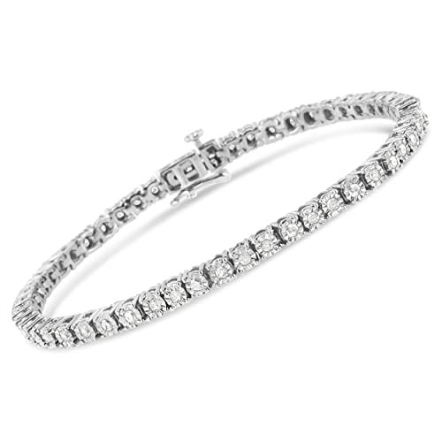 Original Classics 1.0 Cttw Miracle Set White Diamond Round Faceted Bezel Tennis Bracelet (I-J Color, I3 Clarity) - Choice of Metal Color and Size2