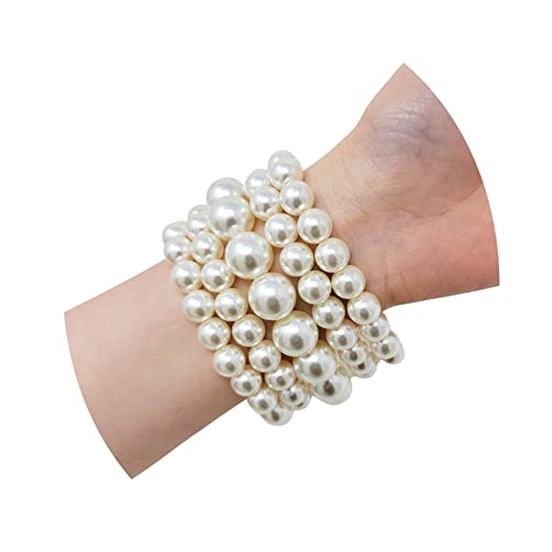 Women's Faux Pearl Stretch Bracelet 5 PCS Set
