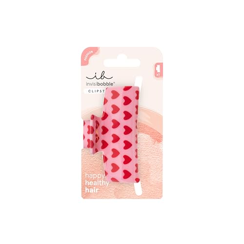 invisibobble CLIPSTAR M Love is in the Hair (1 unidad) – Pinza mediana con diseño de corazón – Para mujeres, niñas y niños – Ideal para cabello fino – Romántica y divertida