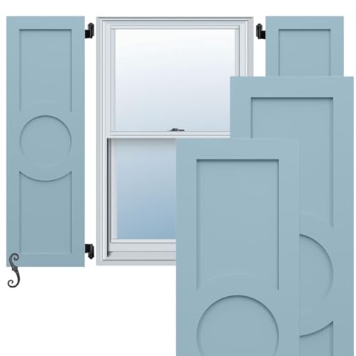 18"W x 74"H EnduraCore Composite Center Circle Arts & Crafts Shutters, Peaceful Blue (Per Pair - Hardware Not Included)