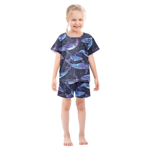 ALAZA Whale Space Starry Pajamas Short Sleeve 2 Piece Sleepwear Top and Bottom Pajama Set Unisex3