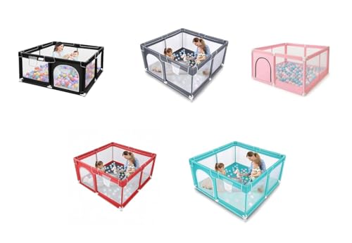 Image of Baby Playpen with Balls - Portable Play Yard with Mesh Panels for Safety & Visibility, Indoor /Outdoor Toddler Activity Fence for Boys & Girls (Pink)