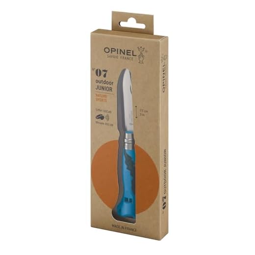 Opinel Outdoor Junior No. 07 Stainless Steel Folding Knife with Safety Rounded Tip, Integrated Whistle, Made in France (Blue)