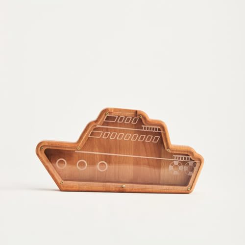 TEXAS BEST GIFT Personalized Ship Wooden Piggy Bank for Kids