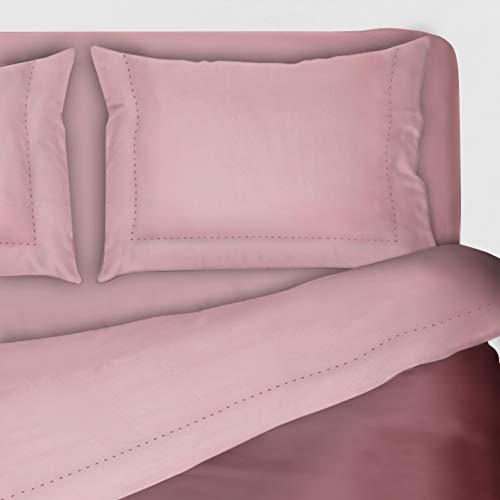 I SOGNI Juego de sábanas bordadas de 3 volantes de color liso puro algodón juego de sábanas + fundas de almohada (2 plazas, matrimonial, color azul)