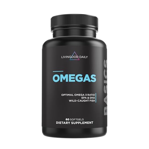 Livingood Daily Fish Oil Omega 3 Supplement, EPA and Dha from Wild Caught Fish, Omega 3 Fatty Acids for Heart, Brain, and Joint Health for Men and Women, Gluten Free, 30 Day Supply, 60 Softgels