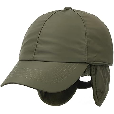 LIPODO Gorra con Orejeras Uni Classic Hombre - Curved Brim Cap de béisbol Protector Orejas Cerrado por atrás, Visera, Forro, Banda Piel otoño/Invierno - S (55-56 cm) Verde Oliva Cover