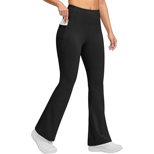 GMQWRK Pantalones de corte de bota para mujer, leggings de entrenamiento cálidos con forro de microforro polar, bolsillos, botones, cintura alta, pantalones térmicos, capas base, pantalones 2026