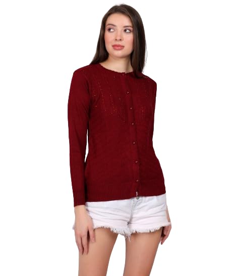 Youth Robe Women's Acrylic Self Design Full Sleeve Round Neck Cable Button Sweater Regular Fit for Winter Wear Woollen Best Gift for Girls-image-49