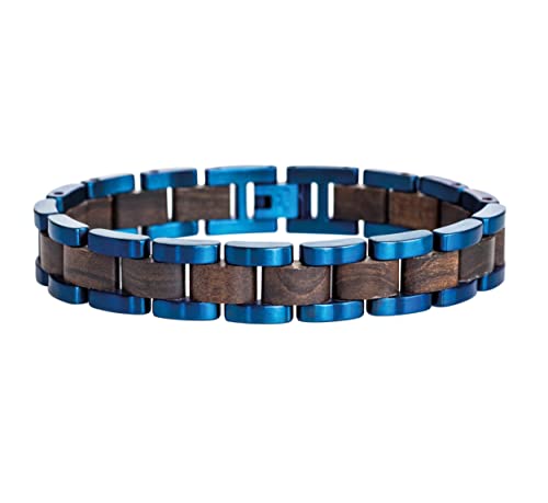 Holzkern Triad Men’s Bracelet 316L Blue Stainless Steel And Leadwood, Waterproof Adjustable Length Bracelet For Men, Premium Men’s Jewelry Bandlet For Men #TOP30