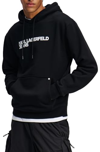 Karl Lagerfeld Jeans, Herren, Essentail Logo Hoodie, Normale Passform, Schwarz, L