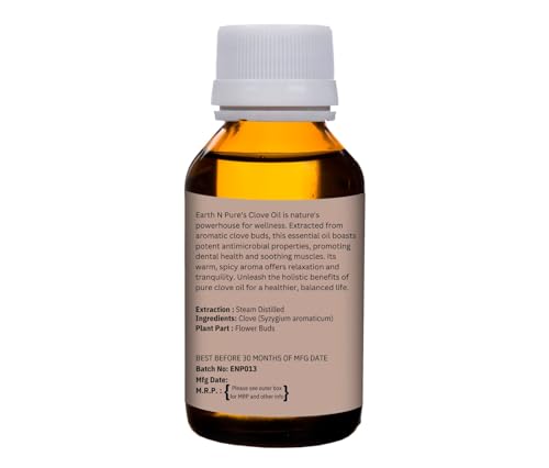Image of Earth N Pure Clove Bud Essential Oil | 100% Natural & Therapeutic Grade | Undiluted | For Oral Care Teeth & Gums | DIY | Relaxation | Aromatherapy | Improved Mood | Massage | with Dropper | 50ML
