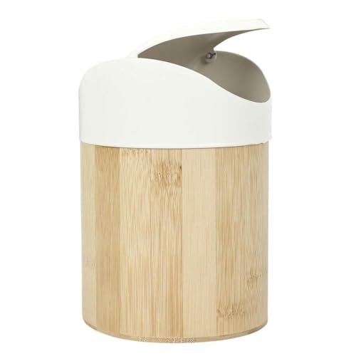 Poubelle blanche au design moderne anti-odeur avec bois de bambou