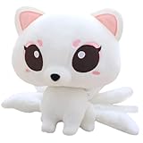 ELAINREN Cartoon Nine-Tailed Fox Plush Toy Ultra-Soft White Fox Stuffed Animals Kawaii Kyuubi Kitsune Plushie Dolls Gifts/9.8''x12.9''