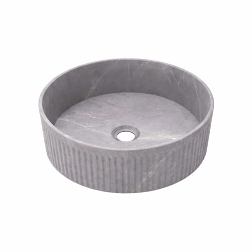 BAIKAL Lavabo sobre Encimera | Redondeado | Gris Marmol | Cerámica | Diámetro de 37cm x 12,5 cm | Sin orificio para grifo | Lavabo Baño | Envío con Embalaje Reforzado