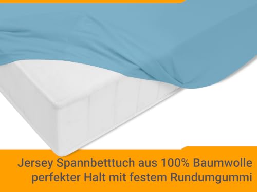 npluseins Jersey Spannbetttuch Baumwolle, 180x200-200x200 cm, Hellblau – Ansicht 4