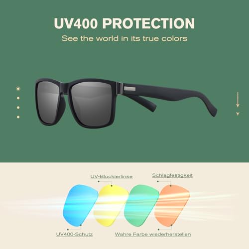 نظارات شمسية مستقطبة للرجال - نظارات شمسية مربعة للحماية من الأشعة فوق البنفسجية 400 للرجال والنساء للقيادة والصيد والرياضة من جيمدوماسا (أسود عصري)